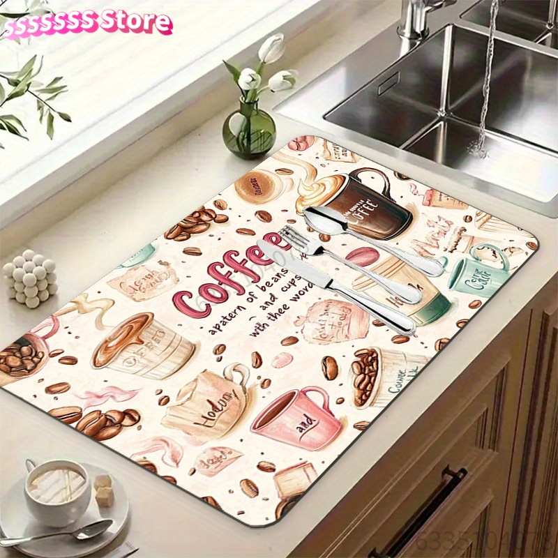 Bar Mat Rubber - Coffee Cup Pattern Absorbent Mat -